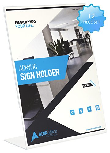 Adir Plexi Acrylic Sign Holder 8.5" X 11" - Shatter Resistant Acrylic Sign Holder - Great for Brochures, Advertising Pamphlets and Restaurant Menus - Pack of 12