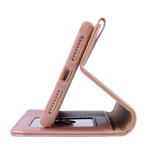 Arae Compatible with iPhone Case Wallet Flip Cover with Card Holder and Wrist Strap for iPhone (iPhone 7 Plus/8 Plus (5.5"), Rose Gold)