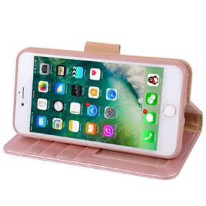 Arae Compatible with iPhone Case Wallet Flip Cover with Card Holder and Wrist Strap for iPhone (iPhone 7 Plus/8 Plus (5.5"), Rose Gold)