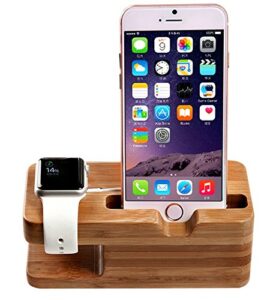 aicase watch stand, iwatch bamboo wood charging dock charge station stock cradle holder for apple watch & iphone x/ 8 plus/ 8/7 plus 6 6 plus 5s 5 (bamboo wood ii)
