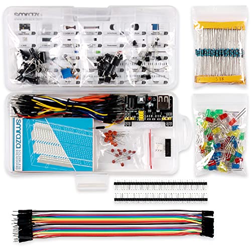 Smraza Basic Starter Kit for Arduino,Breadboard, Power Supply, Jumper Wires, Resistors, LED, Electronic Fun Kit Compatible with Arduino R3, Mega2560, Nano, Raspberry Pi