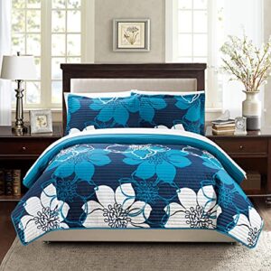 chic home woodside quilt, queen, blue