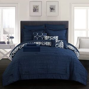chic home lea 10 piece reversible comforter bed, king, navy