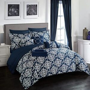 Chic Home Lea 10 Piece Reversible Comforter Bed, King, Navy