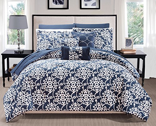 Chic Home Lea 10 Piece Reversible Comforter Bed, King, Navy