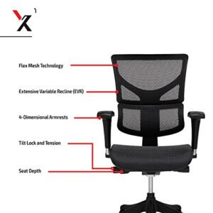 X-Chair X1 High End Task Chair, Grey Flex Mesh with Headrest - Ergonomic Office Seat/Dynamic Variable Lumbar Support/Highly Adjustable/Relaxed Recline/Perfect for Office or Home Desk