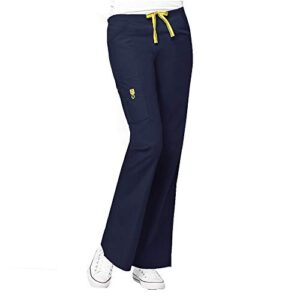 WonderWink Origins Women's 6016 Bravo Top & 5026 Romeo Pant Scrub Bundle (Navy, Large)