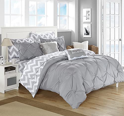 Chic Home 9 Piece Louisville Bedding Set, Full, Grey