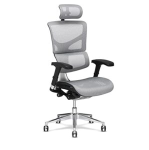 x-chair x2 management task chair, white k-sport mesh fabric with headrest - ergonomic office seat/dynamic variable lumbar support/floating recline/highly adjustable/perfect for long work days