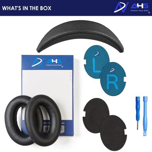 AHG Replacement QC15 Ear Pads & QC15 Headband Pad Compatible with Bose QuietComfort 15 (QC15) & QuietComfort 2 (QC2) Headphones - Soft, Great Comfort + Durability, Protein Leather (Black)