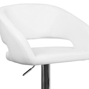 Flash Furniture Erik Comfortable & Stylish Contemporary Barstool with Rounded Mid-Back and Foot Rest, Adjustable Height - White Vinyl with Chrome Base