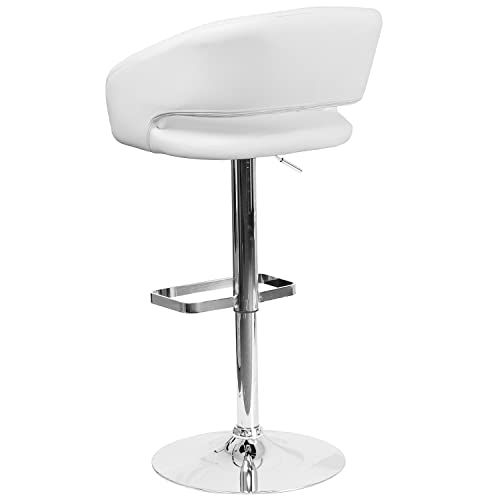 Flash Furniture Erik Comfortable & Stylish Contemporary Barstool with Rounded Mid-Back and Foot Rest, Adjustable Height - White Vinyl with Chrome Base