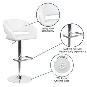 Flash Furniture Erik Comfortable & Stylish Contemporary Barstool with Rounded Mid-Back and Foot Rest, Adjustable Height - White Vinyl with Chrome Base