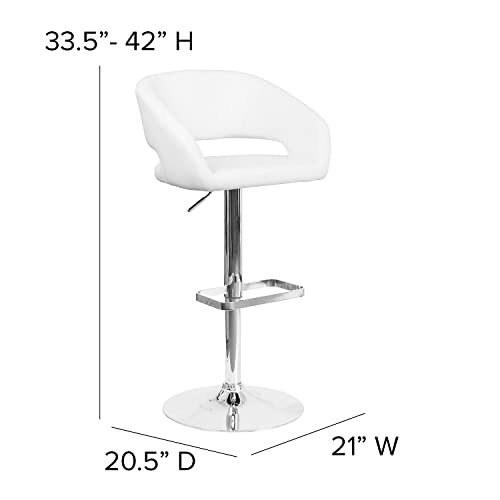 Flash Furniture Erik Comfortable & Stylish Contemporary Barstool with Rounded Mid-Back and Foot Rest, Adjustable Height - White Vinyl with Chrome Base