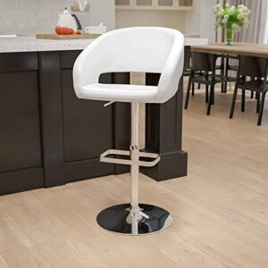 Flash Furniture Erik Comfortable & Stylish Contemporary Barstool with Rounded Mid-Back and Foot Rest, Adjustable Height - White Vinyl with Chrome Base