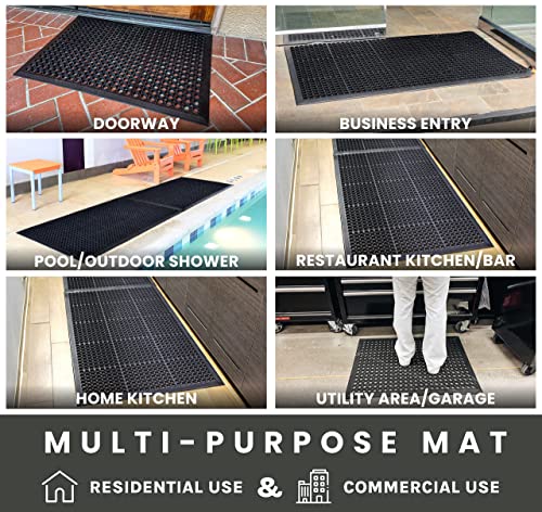 Envelor Anti Fatigue Rubber Floor Mat Restaurant Kitchen Drainage Mat Door Mats Durable Non-Slip Bar / Utility Mat Indoor Outdoor Wet Area 24" x 36"