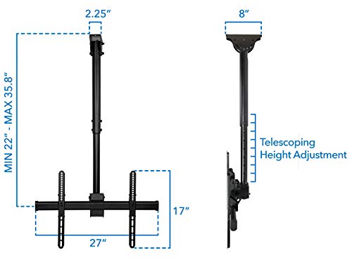 Mount-It! TV Ceiling Mount Bracket, Adjustable Height Full Motion 360 Deg Rotation Tilting Swiveling for Flat Panel LCD LED OLED Plasma TVs, Fits up to 75 Inch TVs, 110 Pound Capacity, Black (MI-509B)