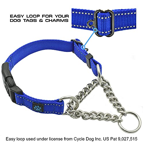 Max and Neo Stainless Steel Chain Martingale Collar - We Donate a Collar to a Dog Rescue for Every Collar Sold (Medium, Blue)