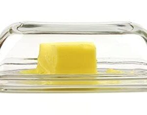 Kangaroo Glass Butter Dish with Lid - Elegant Crystal Glass to Hold Stick of Butter, Block of Cream Cheese & Serving Dish for Dishes & Small Fruits - Clear Butter Tray for Refrigerator & Counter Top