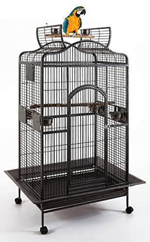 Extra Large Wrought Iron Open/Close Play Top Bird Parrot Cage, Include Metal Seed Guard Solid Metal Feeder Nest Doors Overall Dimensions: 35.25" Wx29.5 Lx62 H(with Seed Skirt)