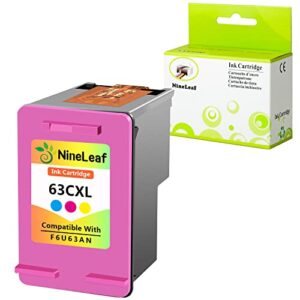 nineleaf remanufactured high yield ink cartridge compatible for hp 63 63xl f6u64an use in envy 4513 4511 4520 4516 officejet 4650 5255 5258 3830 3833 deskjet 1112 3636 (tri-color,1 pack)