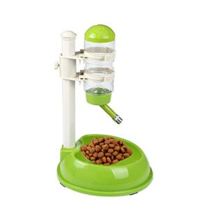 pawow pet small dog cat automatic water food feeder bowl bottle standing dispenser with hook adjustable height, detachable, food water bowl 18.6 oz,water bottle 16.9 oz
