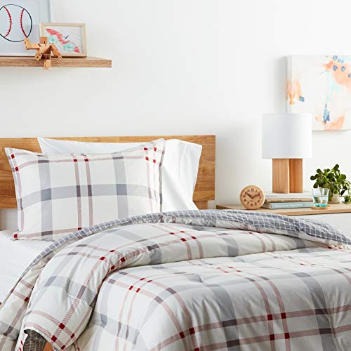 Eddie Bauer Home | Portage Bay Collection | 100% Cotton Soft & Cozy Premium Quality Plaid Comforter with Matching Shams, Twin, Grey