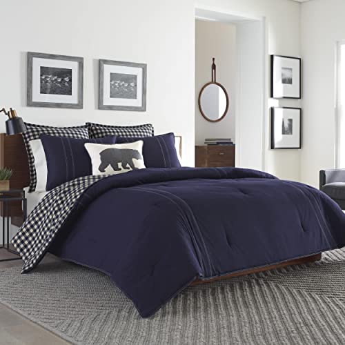 Eddie Bauer Home - Euro Sham Set, Cotton Reversible Pillow Covers with Hidden Zipper (Kingston Navy, 2 Piece)