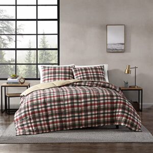 eddie bauer - king comforter set, reversible plaid alt down bedding with matching shams, home decor for colder months (astoria red, king)