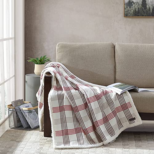 Eddie Bauer Ultra-Plush Collection Throw Blanket-Reversible Sherpa Fleece Cover, Soft & Cozy, Perfect for Bed or Couch, New Castle Red