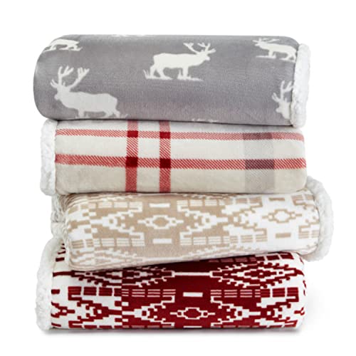 Eddie Bauer Ultra-Plush Collection Throw Blanket-Reversible Sherpa Fleece Cover, Soft & Cozy, Perfect for Bed or Couch, New Castle Red