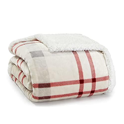 Eddie Bauer Ultra-Plush Collection Throw Blanket-Reversible Sherpa Fleece Cover, Soft & Cozy, Perfect for Bed or Couch, New Castle Red