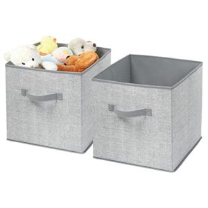 mdesign soft fabric nursery/playroom closet storage organizer bin box with front handle for cube furniture shelving units - holds toys, clothes, diapers, bibs - lido collection - 2 pack - gray