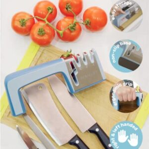 Wamery Knife and Scissors Sharpener 4-Stage. Repairs, Restores, & Polishes Blades of Any Hardness. Ergonomic Handle & Anti-Slip Safe Pads. Kitchen Knife Sharpener. Sharpening Tool for Knives & Shears.