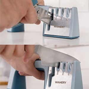 Wamery Knife and Scissors Sharpener 4-Stage. Repairs, Restores, & Polishes Blades of Any Hardness. Ergonomic Handle & Anti-Slip Safe Pads. Kitchen Knife Sharpener. Sharpening Tool for Knives & Shears.