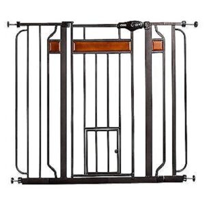carlson pet products home design extra tall walk thru pet gate with small pet door, includes décor hardwood, 4" extension kit, black,10x7 inch (pack of 1)