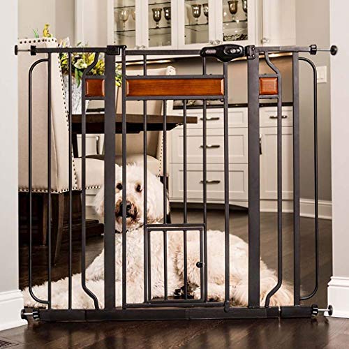 Carlson Pet Products Home Design Extra Tall Walk Thru Pet Gate with Small Pet Door, Includes Décor Hardwood, 4" Extension Kit, Black,10x7 Inch (Pack of 1)