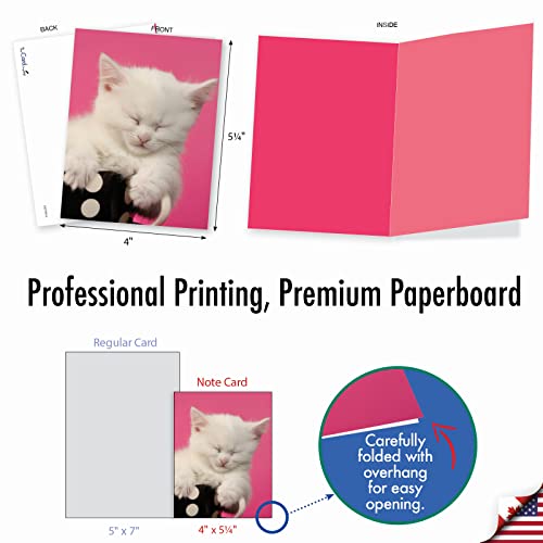 The Best Card Company - 10 Adorable Blank Cat Cards (4 x 5.12 Inch) - Cute Pet Kittens, Assorted Bulk Notecard Set - Cup-Cats M3969