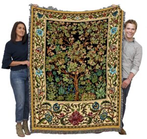 pure country weavers william morris tree of life blanket - arts & crafts - gift tapestry throw woven from cotton - made in the usa (72x54)
