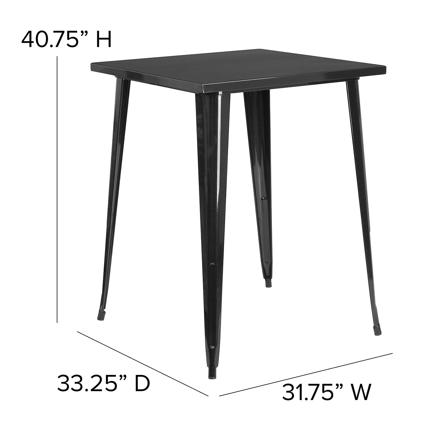 Flash Furniture Nolan Commercial Grade 31.5" Square Black Metal Indoor-Outdoor Bar Height Table