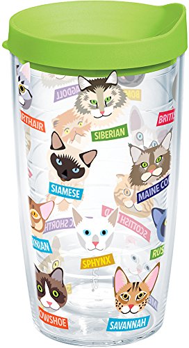 Tervis Flat Art Cats Made in USA Double Walled Insulated Tumbler Travel Cup Keeps Drinks Cold & Hot, 16oz, Clear