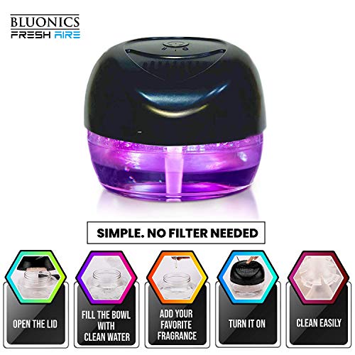 Bluonics Fresh Aire 4-Pack Water Air Washer, Air Revitalizer & Freshener with a bottle of of Lavender Fragrance with Night Light 7 LED Changing Colors & White Noise