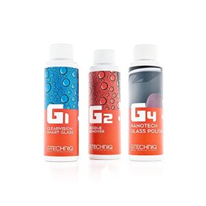 gtechniq - g1 + g2 + g4 ultimate glass care hydrophobic nano coating and cleaning kit - scratch and smear free, chemically bonds to repel rain (100 milliliters)