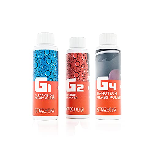 Gtechniq - G1 + G2 + G4 Ultimate Glass Care Hydrophobic Nano Coating and Cleaning Kit - Scratch and Smear Free, Chemically Bonds to Repel Rain (100 milliliters)