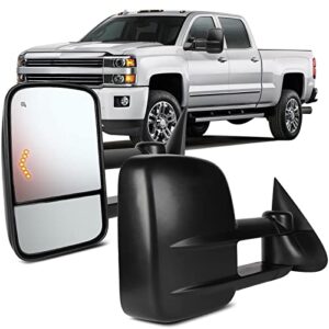 ocpty pair of power adjusted heated towing side led turn signal manual telescopic tow mirrors fit for 2003 2004 2005 2006 2007 for chevy for gmc silverado sierra (07 classic models)