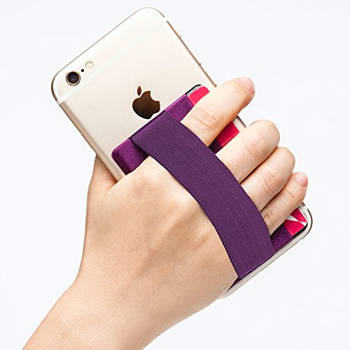 Sinjimoru Cell Phone Grip with Card Wallet, Phone Wallet Stick on Card Holder for Back of Phone, Slim Wallet with Elastic Phone Strap. Sinji Pouch Band Purple