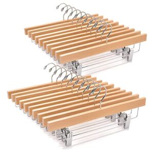 house day wooden pants hangers with clips 25 pack, wood skirt hangers for women, 14 inch hangers for pants with clips, solid wood pants hangers for men.360 swivel hook bottom hangers- natural
