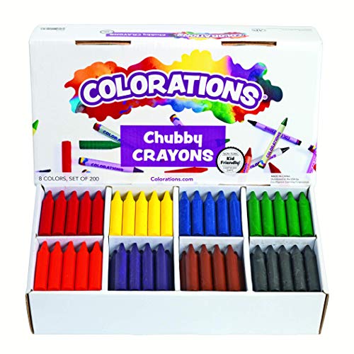 Colorations Chubby Crayons for Kids Set of 200 Rainbow Crayons Classroom Supplies (2-11/16"L x 9/16"Dia Each), Toddler Crayons, Bulk, Washable, Non-Toxic, Jumbo