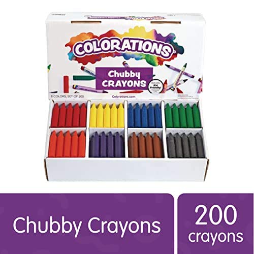 Colorations Chubby Crayons for Kids Set of 200 Rainbow Crayons Classroom Supplies (2-11/16"L x 9/16"Dia Each), Toddler Crayons, Bulk, Washable, Non-Toxic, Jumbo