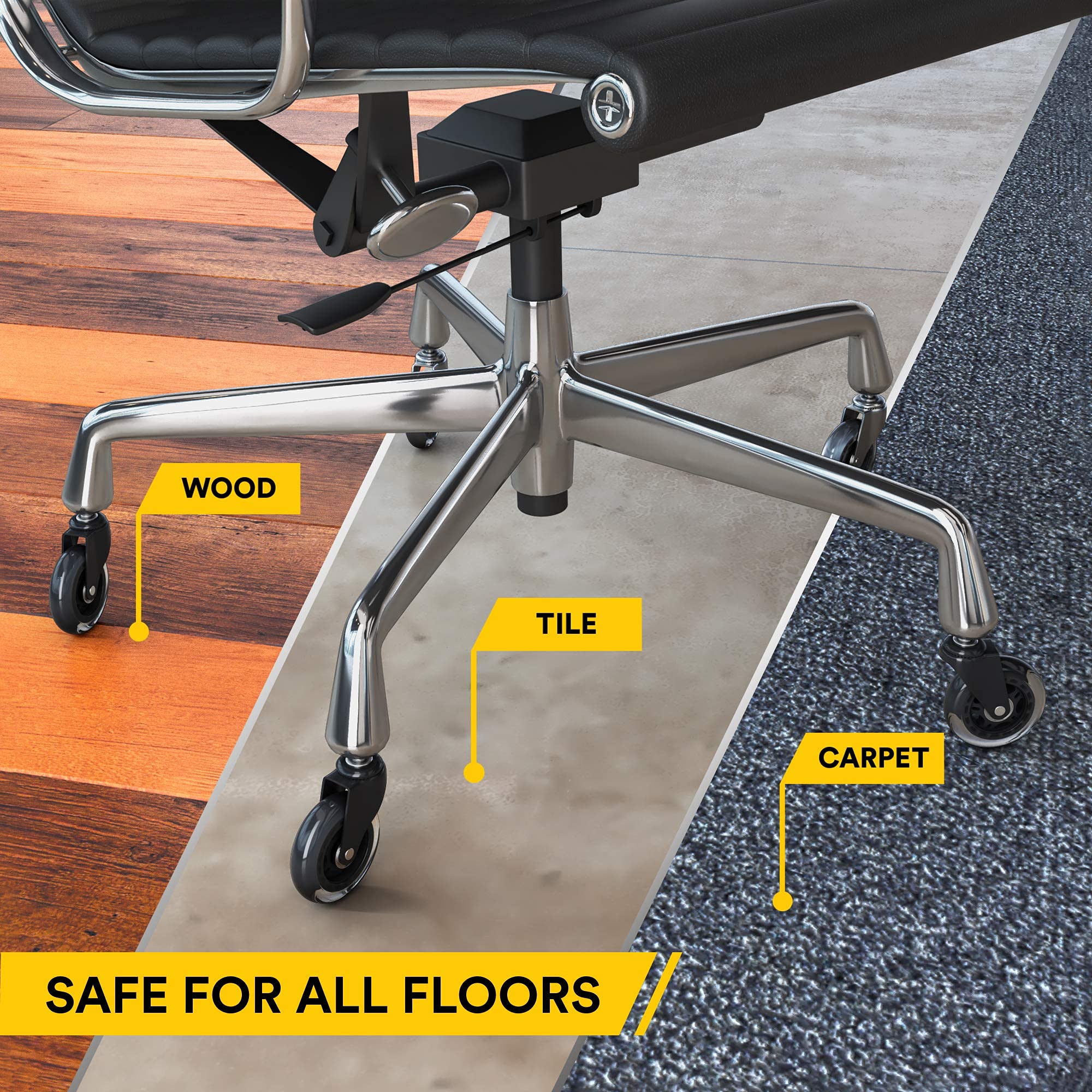 Office Chair Casters Wheels Replacement | Best Protection for Your Hardwood Floors Without Any Desk Chair MAT | Rollerblade Chair Casters | Easy & Quick Installation | Try Now